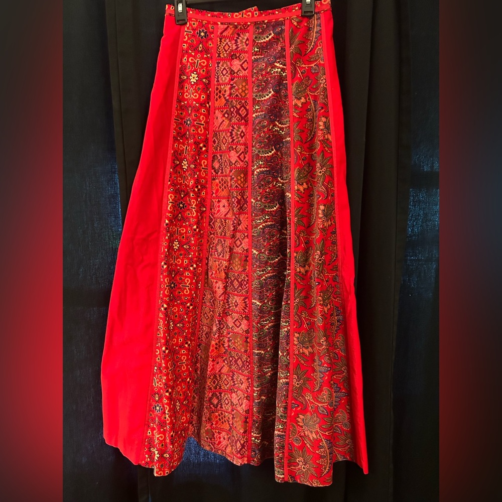 Vintage Century of Boston Vibrant Red Patterned Maxi Skirt